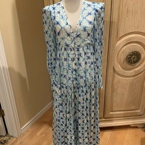 ROCOCO SAND Grecian Tiered Blue Maxi Dress Sz M NWT $595